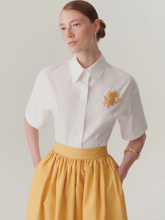 Anthropologie Tops - New Anthropologie Exquise Tobie Mary Cotton Poplin Beaded Blouse Top S $190